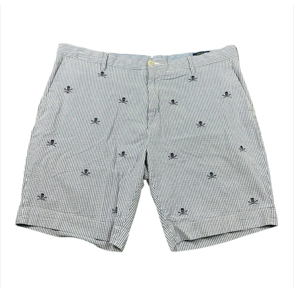 Polo Ralph Lauren‎ Seersucker Embroidered Skull AOP Short Size 40 Excellent